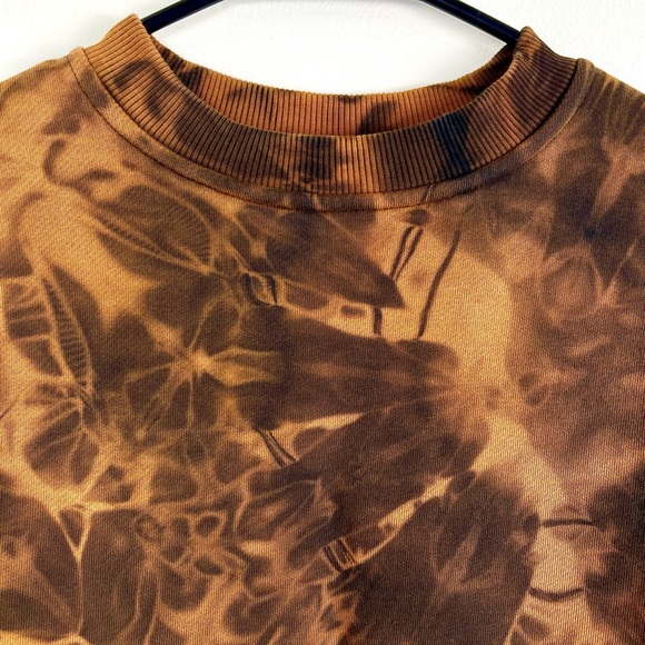 Cropped Cotton Sweatshirt, Streetwear, Acid Wash, Small, Tie Dye, Black, Shibori - Picture 5 of 11